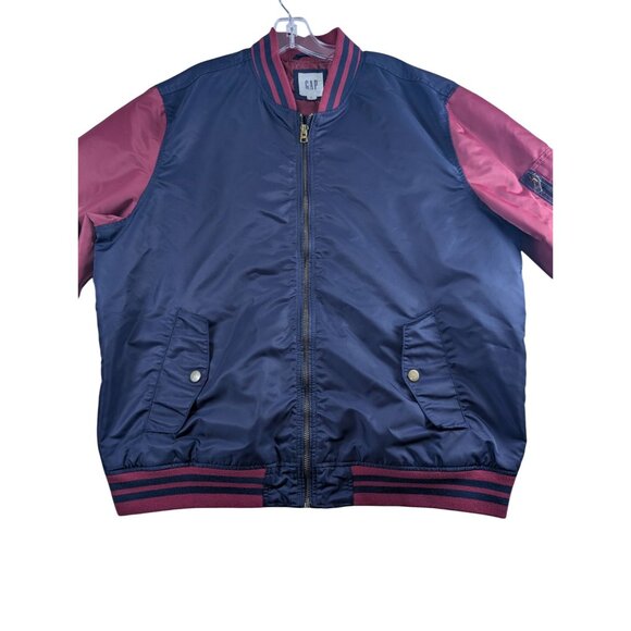 Gap Varsity Bomber Jacket Mens XL Navy Burgundy Full Zip Button Pockets Retro - Picture 1 of 10